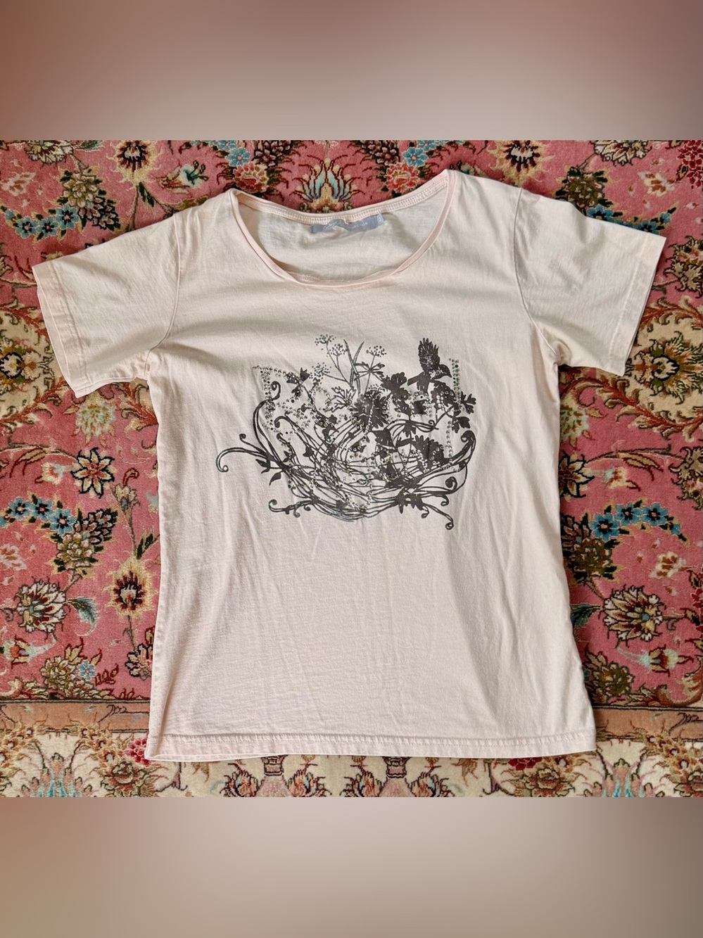 Lafayette collection woman T-shirt, size 2( S-ExS), cotton, cream, front designe